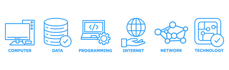 Information Technology icon set illustration concept with icon of computer, data, programming, internet, network, technology 