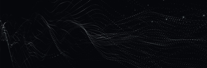 Aufkleber - futuristic dot wave. abstract digital particle wave. black and white music wave. dark background. di