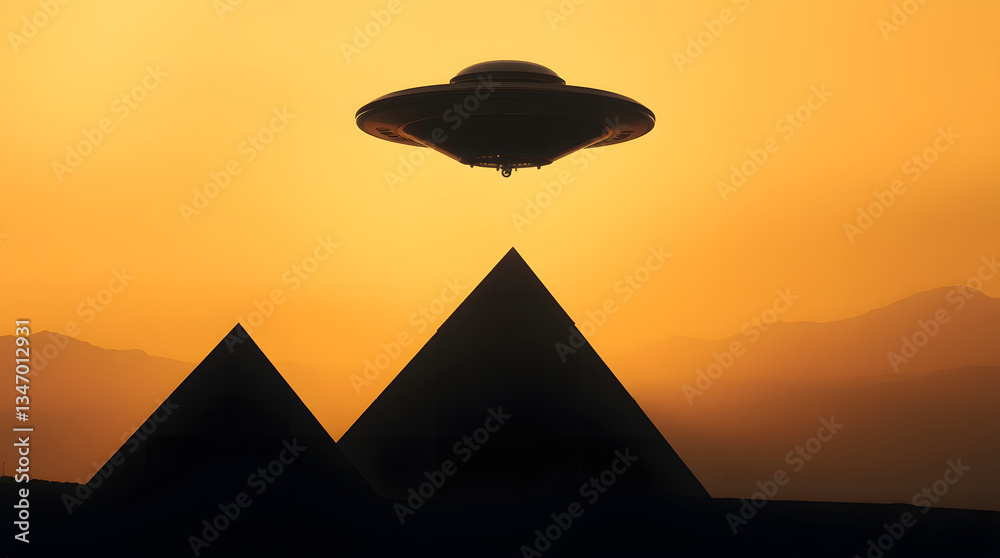 pyramids in Egypt and an alien ship over it Stock Photo | Adobe Stock