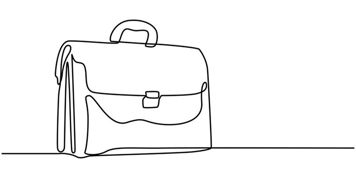 Suitcase working bag one line art drawing. Continuous outline briefcase office bag for working, briefcase continuous line art drawing, Minimalist continuous one line drawing of business bag pro. 