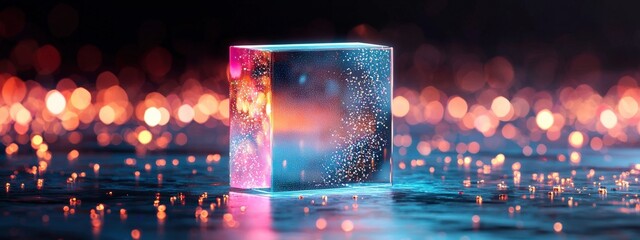 Poster - A holographic business card floating with glowing financial data