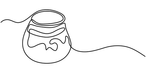 Glass canning jar in continuous line art drawing style. Food preserve. Minimalist black linear sketch on white background. Vector illustration. 