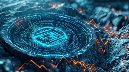 Poster - A holographic energy price ticker floating above a massive coal mine.