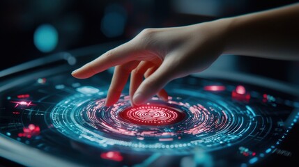 Poster - a holographic hand scanning a futuristic fingerprint pad