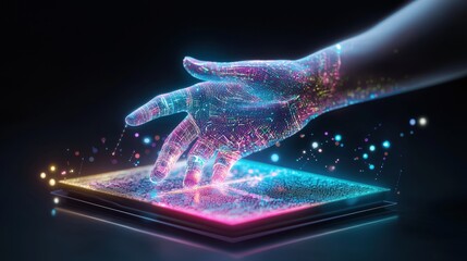 Poster - a holographic hand scanning a futuristic fingerprint pad