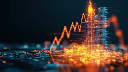 Poster - A holographic price chart emerging from a burning flare stack.