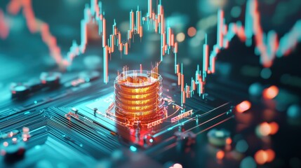 Poster - A holographic price chart emerging from a burning flare stack.