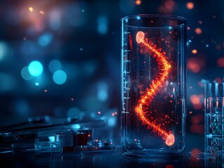 Aufkleber - Vibrant DNA Helix in Laboratory Glassware with Colorful Background