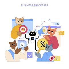 Poster - Business Processes. Flat Vector Illustration