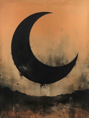 Poster - A large black circular shape dominates the top, symbolizing a celestial body like the moon