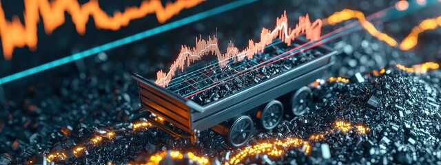 Poster - A mining cart filled with investment charts instead of coal.