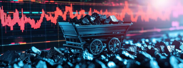 Poster - A mining cart filled with investment charts instead of coal.