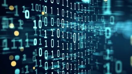 Fototapete - Exploring the depths of binary data in a digital landscape filled with vibrant lights and information streams