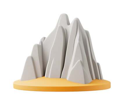 Stylized mountain range atop a pedestal; rendered in neutral tones clean composition PNG on Transparent Background