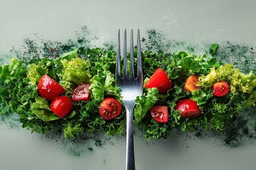 Poster - Colorful salad with fresh lettuce and cherry tomatoes arranged neatly on a light background