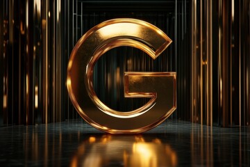 Aufkleber - Golden letter G stands prominently in a reflective environment with sleek lines and a modern aesthetic