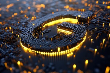 Aufkleber - Digital representation of a glowing letter G illuminated by tiny lights at night in a futuristic cityscape