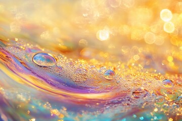 Aufkleber - Vibrant colors and bubbles create a mesmerizing texture in a liquid surface during daylight