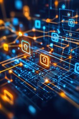 Poster - A secure online marketplace glowing with vibrant digital symbols