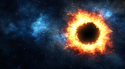 Wall Mural - Cosmic Black Hole Surrounded by Vibrant Flames and Shimmering Stars in Deep Space