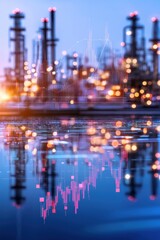 Poster - a symbolic bridge linking economic stability to fossil fuel pricing charts.