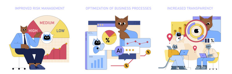 Poster - AI In Global Business Management. Flat Vector Illustration
