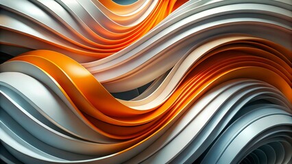 Fototapete - Abstract art featuring curved shapes in orange, white, and grey, creating a modern and dynamic design
