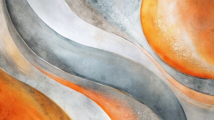 Fototapete - Abstract art featuring curved shapes in orange, white, and grey, creating a modern and dynamic design