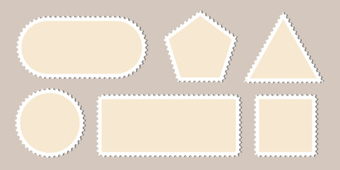 Poster - Post stamp set Ellipse square triangle circle rectangle shapes. Old postal stamps with perforate edges. Blank postage frame template. Great for vintage design, retro letter graphic, DIY project