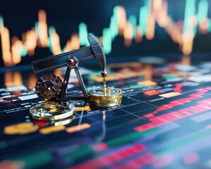 Poster - A trader's desk filled with reports on fossil fuel price projections.