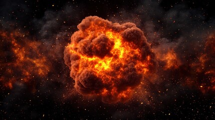 Poster - A powerful fiery explosion bursting with bright orange flames and thick smoke, creating an intense background.