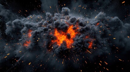 Poster - cinematic explosion with sparks and fire, set against a dramatic dark background for a high-impact e