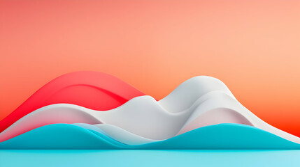 Fototapete - Abstract Colorful Wave Landscape: Coral Cyan White Hills Digital Design