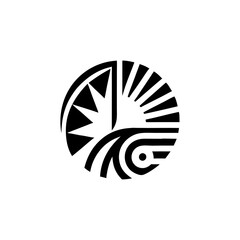 Poster - An abstract tribal pattern arranged in a circular shape, with geometric designs forming sun-like and wave-like elements
