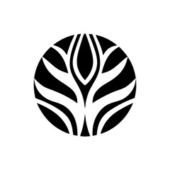 Poster - a stylized design of a symmetrical black floral pattern set within a circle, symbolizing growth, balance, and nature