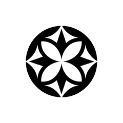 Poster - A black and white circular symmetrical flower symbol 