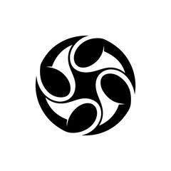 Poster - a black and white abstract symbol features a swirling pattern within a circle
