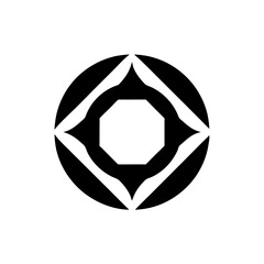 Aufkleber - a symmetrical abstract logo featuring a central octagon surrounded by a circular frame with four pointed elements