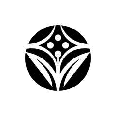 Poster - a black and white design of an elegant symbol with leaves in a circle