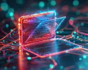 Poster - A vibrant representation of a secure online wallet glowing with holograms