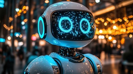 Aufkleber - Close-up portrait of AI robot, high-detail, glowing blue accents, minimalist background 