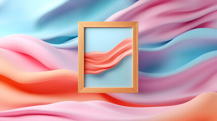 Fototapete - Abstract Pastel Wave Background With Wooden Frame