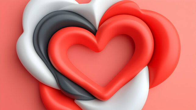 Abstract Red White Gray Heart Shape Design on Pink Background