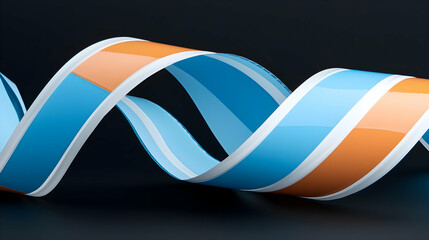 Fototapete - Abstract Spiral Ribbon Design with Blue Orange and White Stripes on Dark Background