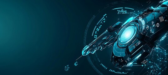Poster - A tech review website banner with futuristic gadgets and text space
