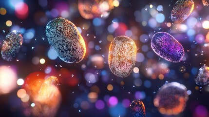 Poster - Biometric fingerprints glowing in dynamic holographic colors