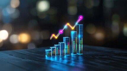 Poster - Bright 3D bar charts showing business growth and innovation