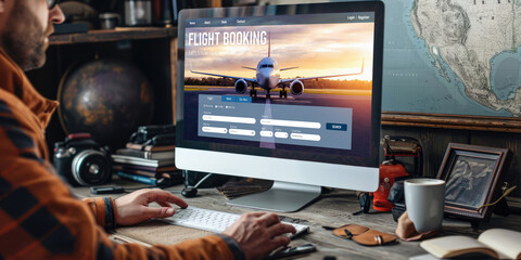 Poster - online flight booking website provide brisk reservation system . travel technology concept .