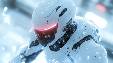 Aufkleber - A sleek AI robot in a minimalist environment, clean white background, glowing digital elements 