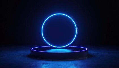 Poster - Cyber Futuristic Sci-Fi Technology Abstract Neon Light With Empty Space Scene And Ed Geometric Street Floor Studio For Mock Up.